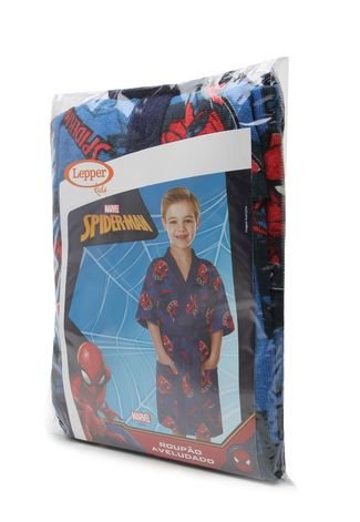 Roupão Lepper Infantil Aveludado Spider-Man G Azul