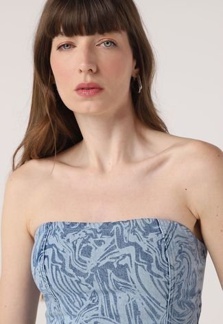 Top Jeans Vero Moda Tomara Que Caia Abstrato Azul