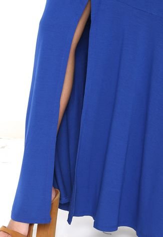 Vestido Mercatto Longo Fenda Azul