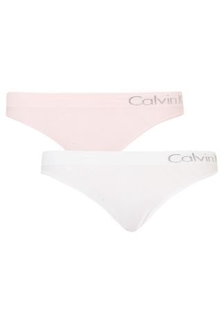 Kit 2 Calcinhas Calvin Klein Underwear Fio Dental Seamless Rosa/Branca