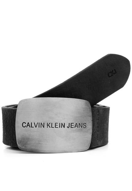 Cinto Couro Calvin Klein Jeans Logo Preto - Marca Calvin Klein Jeans