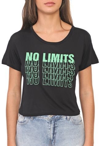 Camiseta Cropped Polo Wear Reta No Limits Preta