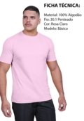 Camiseta Básica Masculina Lisa 100% Algodão 30.1 Techmalhas Rosa Claro - Marca TECHMALHAS