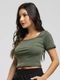 Cropped Canelado Decote Quadrado Manga Curta Moda Casual Vicbela Verde - Marca Vicbela