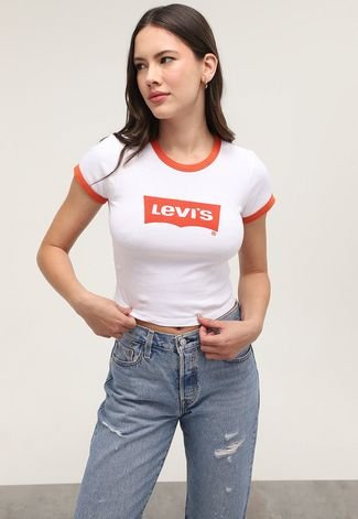 Camiseta Cropped Levis Graphic Ringer Branca