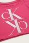 Camiseta Infantil Cropped Calvin Klein Kids Logo Metalizado Rosa - Marca Calvin Klein Kids