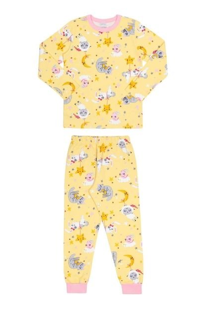 Pijama Infantil Alakazoo Calça e Blusão Moletom Lua Amarelo - Marca Alakazoo