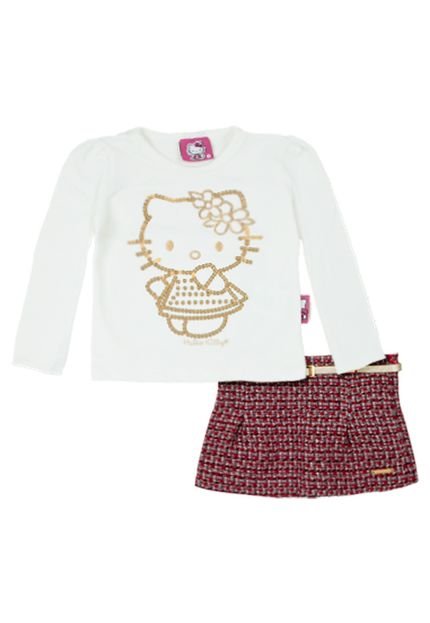 Conjunto Saia e Blusa de Lã Branco/Vermelho - Marca Hello Kitty