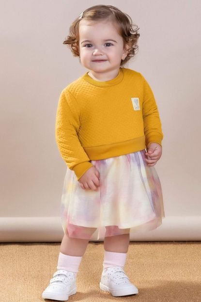 Vestido Bebê Menina Sublimação com Tule Colorittá Amarelo - Marca Colorittá