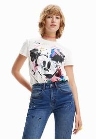 Camiseta Blanco-Negro-Rosa Desigual Mickey Mouse