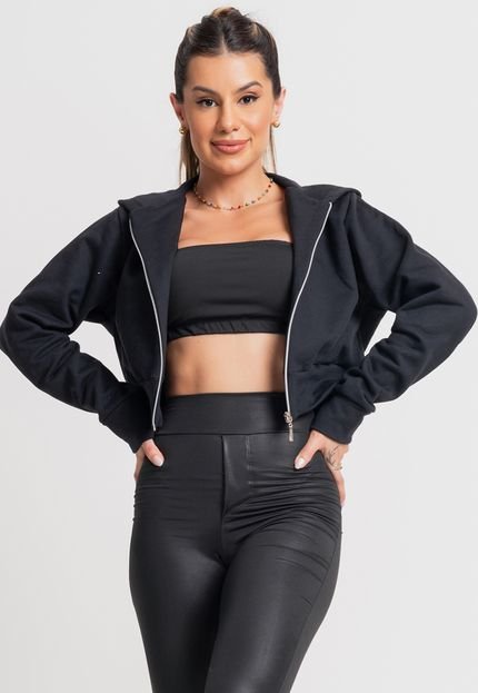 Casaco MVB Modas Jaqueta Ziper Bomber Moletom Cropped Flanelado Inverno Preto - Marca Mvb Modas