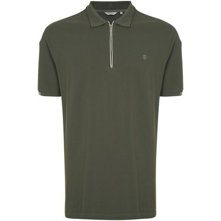 Camisa Polo Individual Zip Slim Ve25 Verde Escuro Masculino - Marca Individual