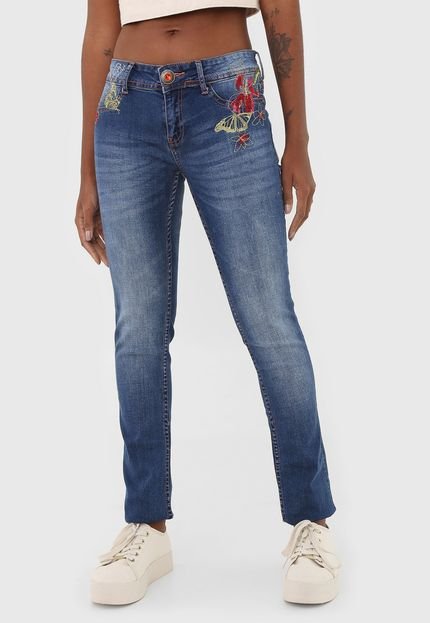 Calça Jeans Desigual Skinny Bordado Azul - Marca Desigual