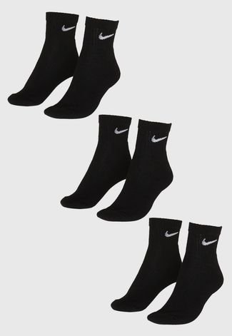 Kit 3pçs Meia Nike Cano Baixo Everyday Cush Ankle Preto
