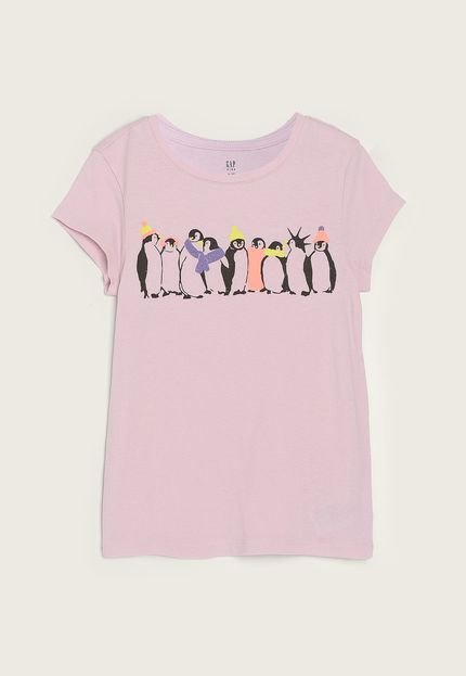 Camiseta Infantil GAP Pinguins Rosa - Marca GAP