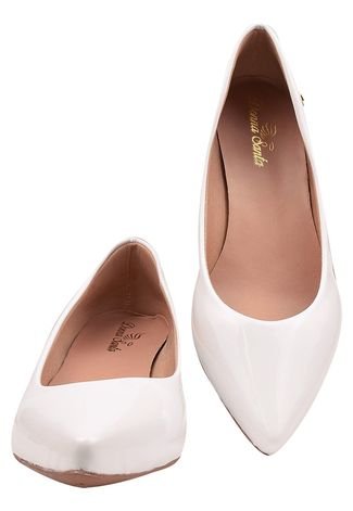 Scarpin Donna Santa Bico Fino Salto Baixo Branco