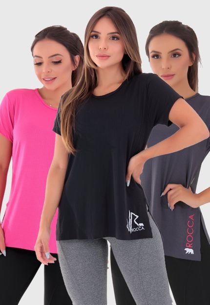 Kit com 03 Blusas Femininas Dry-Fit Poliamida Tapa Bumbum Fitness - Marca Click Mais Bonita