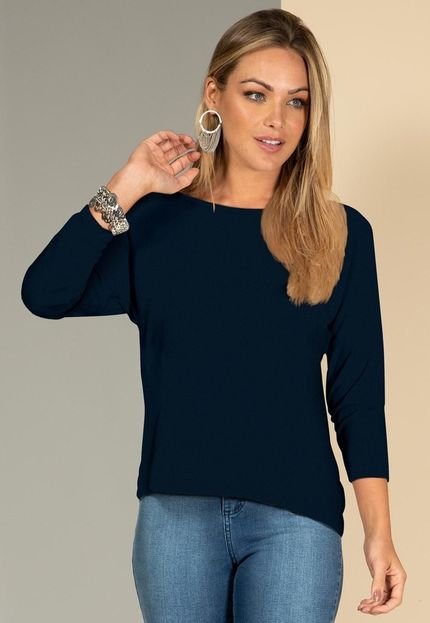 Blusa Em Malha De Viscose Azul Quintess - Marca Quintess