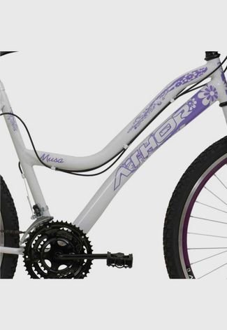 Bicicleta Aro 26 18Mmusa Branco e Violeta com cestão Athor Bikes