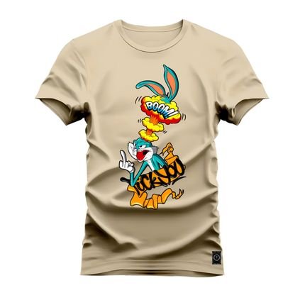 Camiseta Plus Size Estampada Algodão Unissex KickYouu - Bege - Marca Nexstar