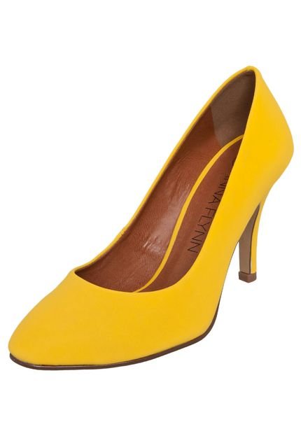 Scarpin Anna Flynn Bico Redondo Salto Fino Amarelo - Marca Pink Connection