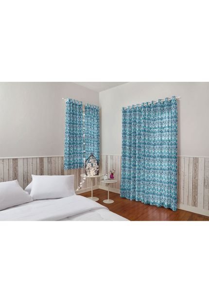 Cortina Santista Londres Estampada 230x280 Malay Azul - Marca Santista