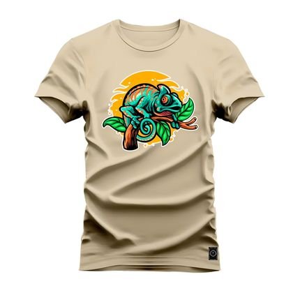 Camiseta Plus Size Algodão Estampada Premium Camaleão Paz - Bege - Marca Nexstar