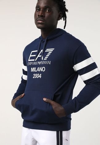 Blusa de Moletom Fechada EA7 Logo Azul-Marinho - Compre Agora
