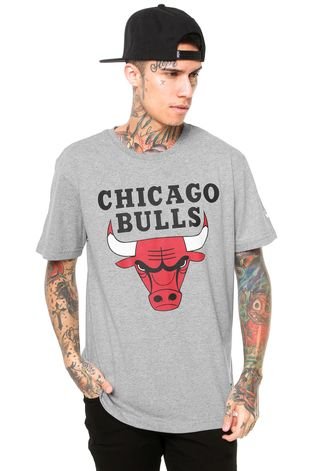 Camiseta New Era Logo Chicago Bulls Cinza