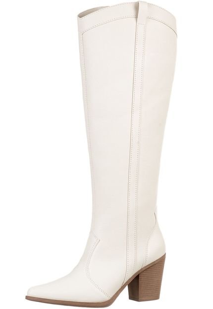 Bota Feminina Western Texana Country Cano Alto Bico Fino Off White - Marca Gigil