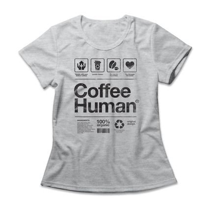 Camiseta Feminina Coffee Human - Mescla Cinza - Marca Studio Geek 