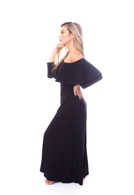 Vestido Moda Vicio Longo Ciganinha Manga Longa Preto - Marca Moda Vício
