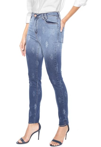 Calça Jeans MOB Skinny Arabescos Azul - Marca MOB