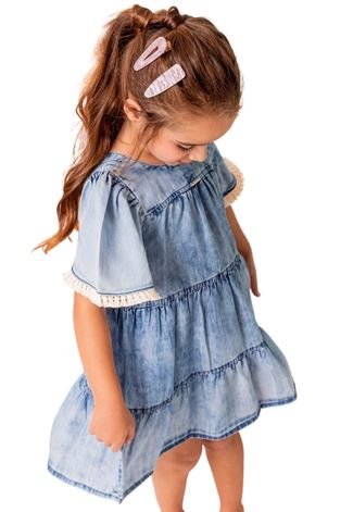 Vestido Malha Jeans Infantil Vigat 2 Azul