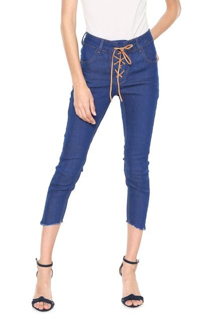 Calça Jeans Uber Jeans Skinny Cropped Lace Up Azul - Marca U Uberjeans