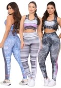 Kit 3 Conjuntos Fitness Top e Calça Feminina para Academia Não Transparente Cintura Alta Linha Premium - Marca DL