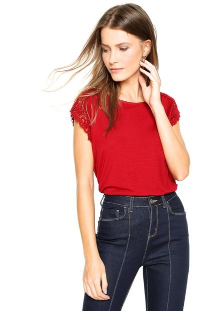 Blusa Dudalina Renda Vermelha - Marca Dudalina