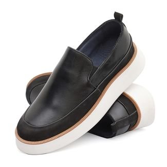 Sapato Loafer Confort Masculino em Couro Solado Elevado