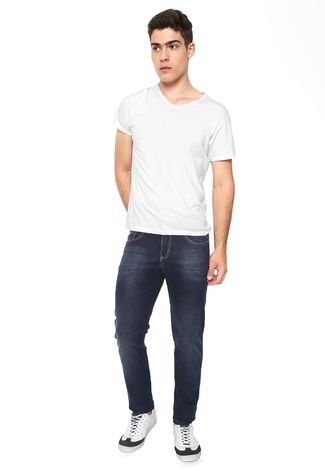 Calça Jeans Aleatory Skinny Estonada Azul-Marinho