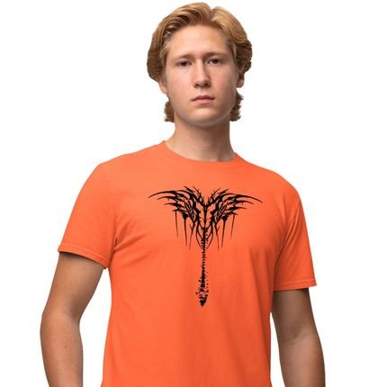 Camisa Camiseta Estampada Masculina em Algodão 30.1 Rock Metal - Laranja - Marca Genuine