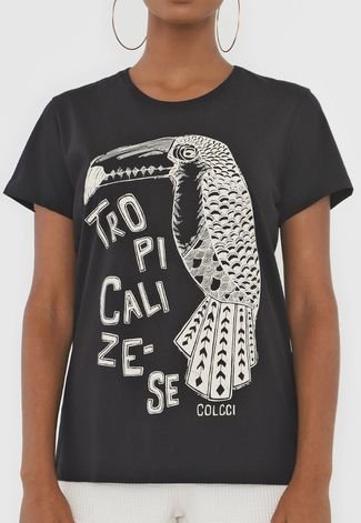 Camiseta Colcci Tropicalize-se Preta