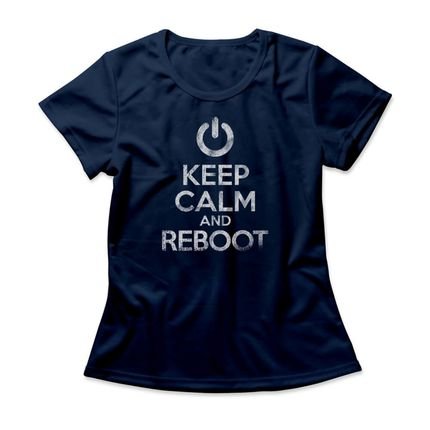 Camiseta Feminina Keep Calm And Reboot - Azul Marinho - Marca Studio Geek 