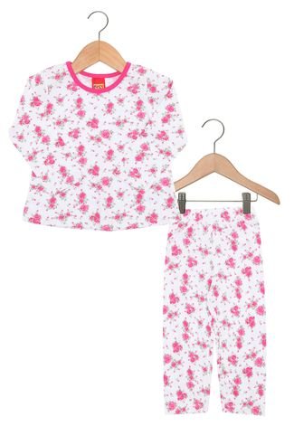 Pijama Kyly Longo Menina Branco/Rosa
