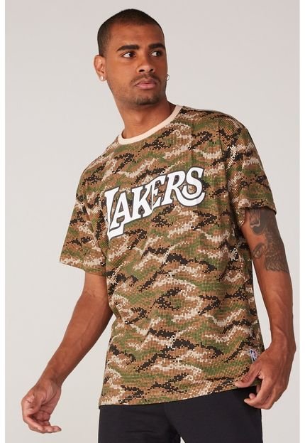 Camiseta NBA Plus Size Especial Estampada Los Angeles Lakers Casual Marrom - Marca NBA