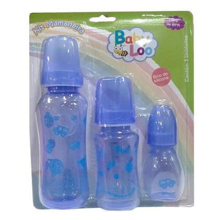 Kit 3 Mamadeiras Baby Loo Menino Menina Bico Silicone Azul - Marca Koala Baby