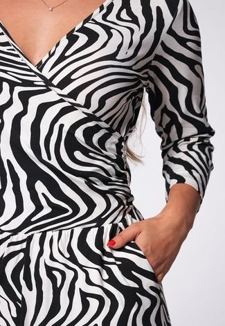 Macacão Pantalona Decote Transpassado B’Bonnie Florence Zebra