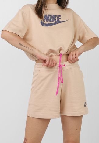 Camiseta Cropped Nike Sportswear W Nsw Icn Clsh Top Bege