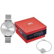 Kit Relógio Feminino Malha de Aço Prata com Pulseira Flor Mondaine - Marca Mondaine