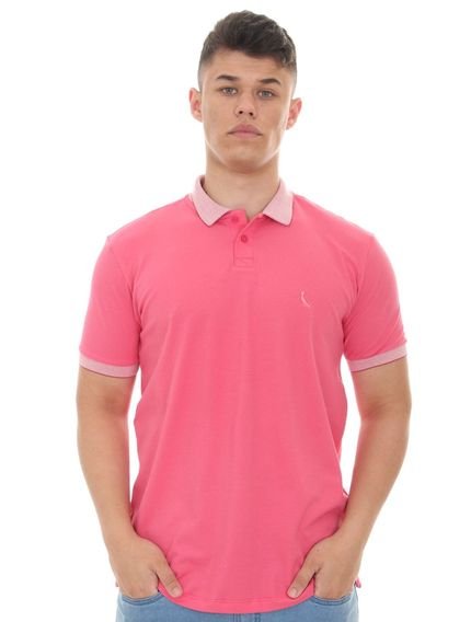 Polo Reserva Masculina Pima Cotton Piquet Melange Collar Rosa Escuro - Marca Reserva