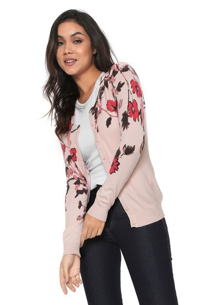 Cardigan Facinelli by MOONCITY Tricot Flores Rosa - Marca Facinelli